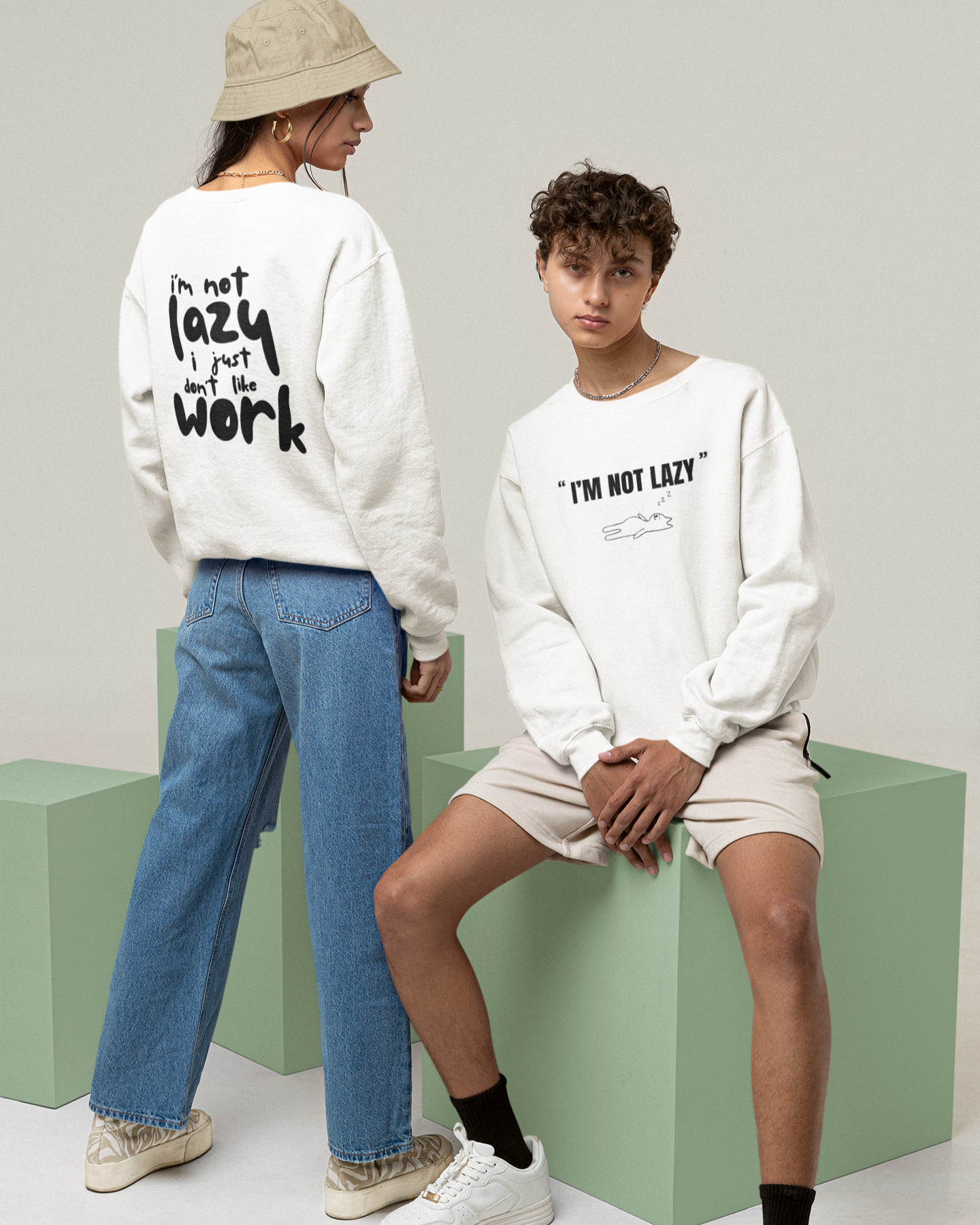 Oversized 'I'M NOT LAZY' Sweatshirt (Puff Print)