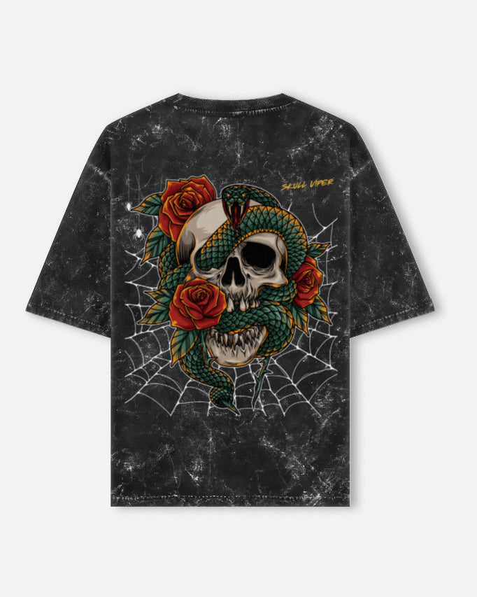 Oversized 'SKULL VIPER' Acid Wash Tee – Damino