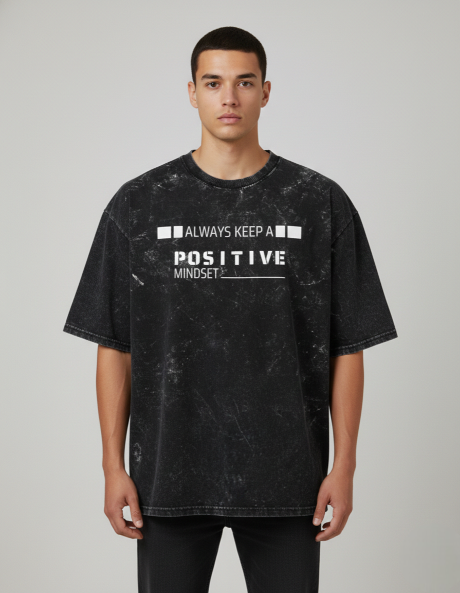 Oversized 'POSITIVE MIND' Acid Wash Tee