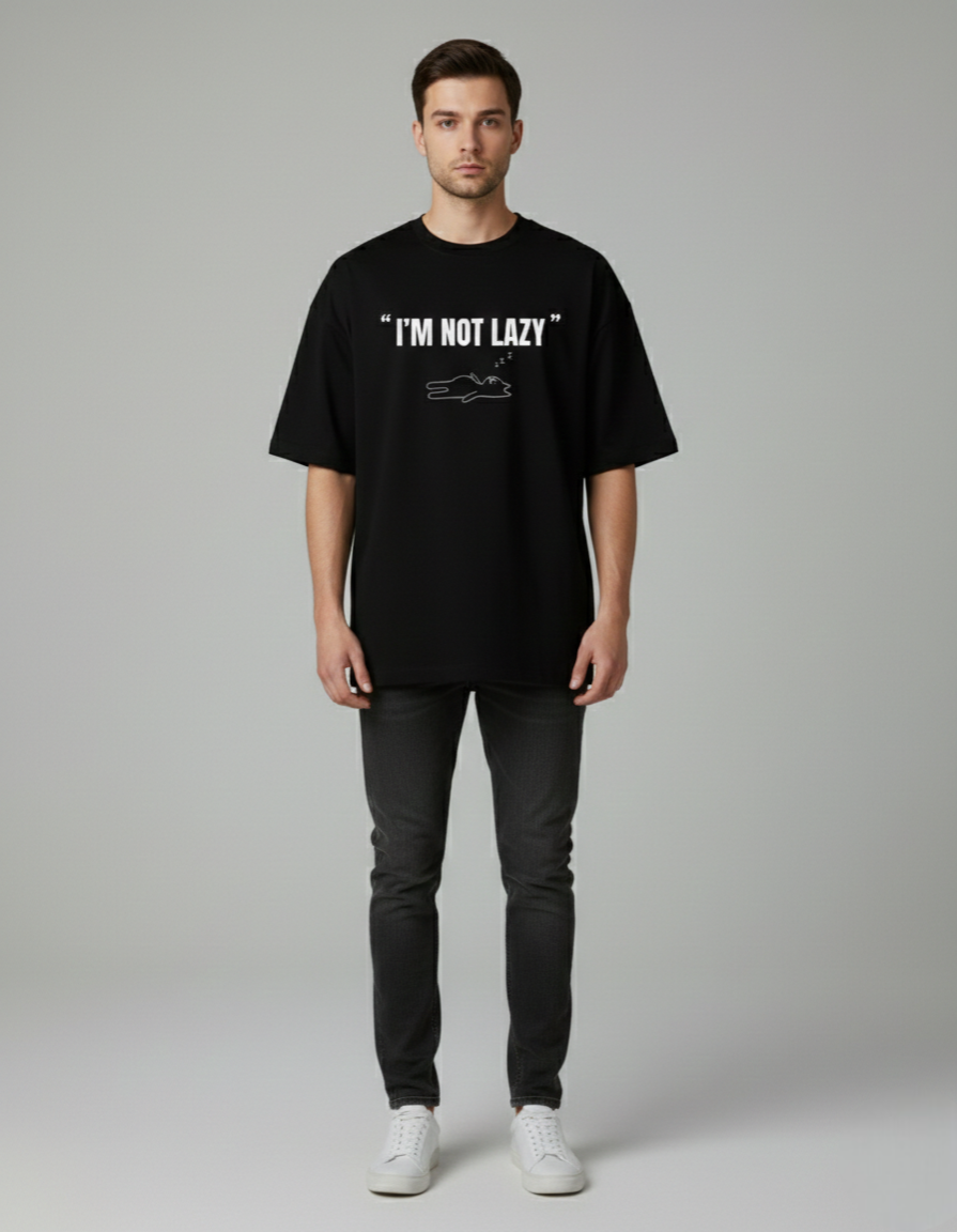 Terry Oversized 'I'M NOT LAZY' Tee