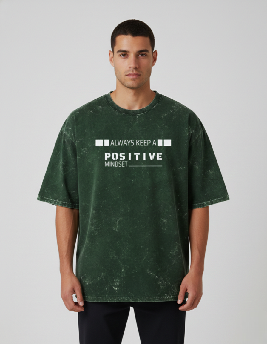 Oversized 'POSITIVE MIND' Acid Wash Tee