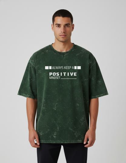 Oversized 'POSITIVE MIND' Acid Wash Tee