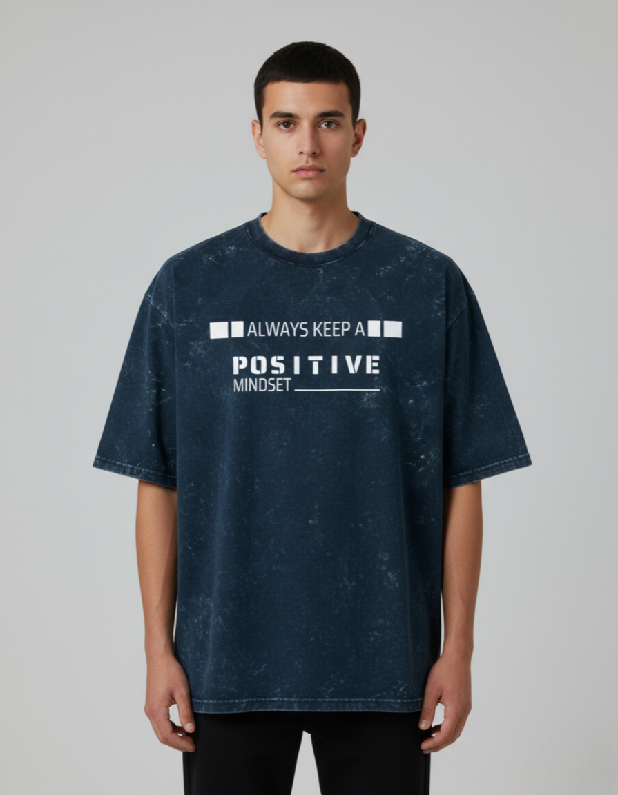 Oversized 'POSITIVE MIND' Acid Wash Tee
