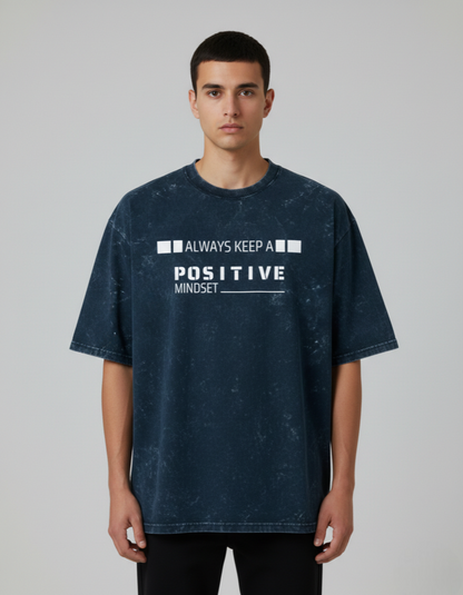Oversized 'POSITIVE MIND' Acid Wash Tee