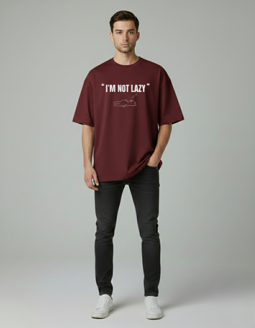 Terry Oversized 'I'M NOT LAZY' Tee