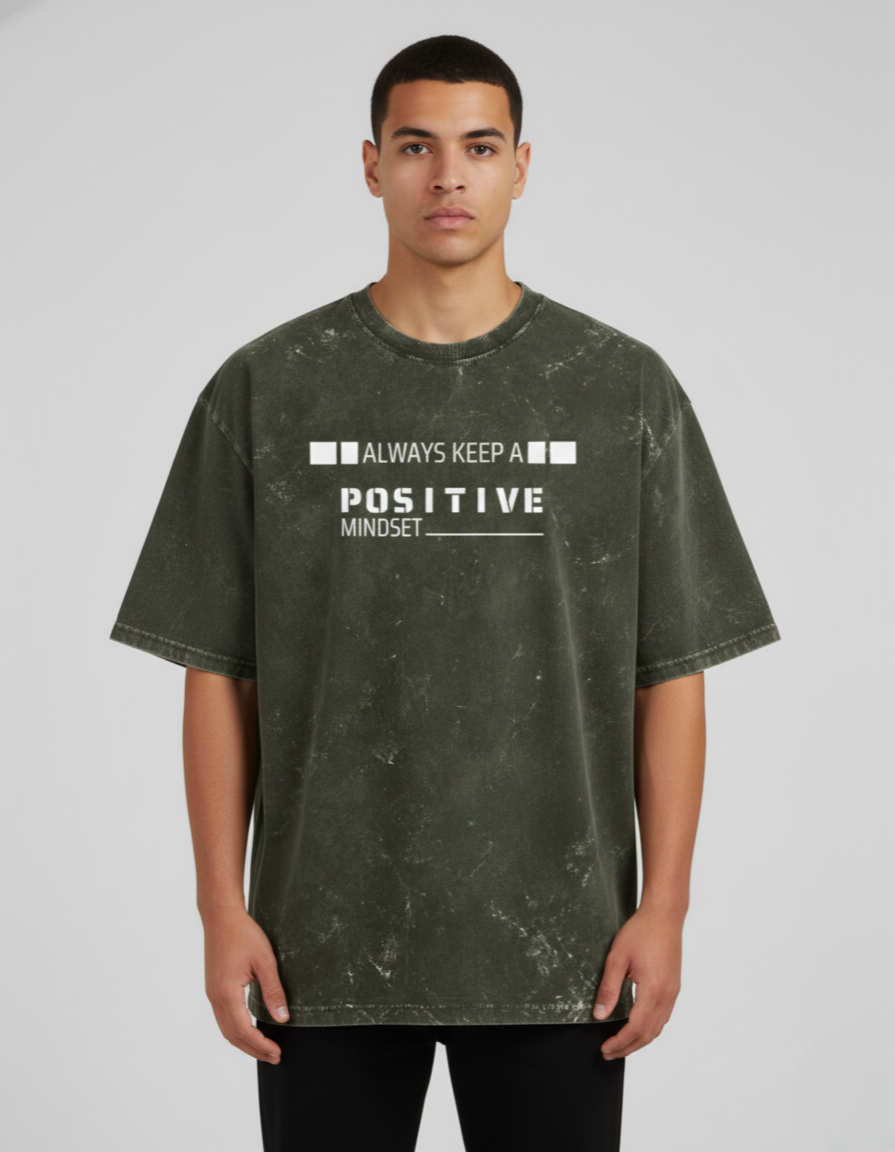 Oversized 'POSITIVE MIND' Acid Wash Tee