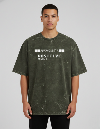 Oversized 'POSITIVE MIND' Acid Wash Tee