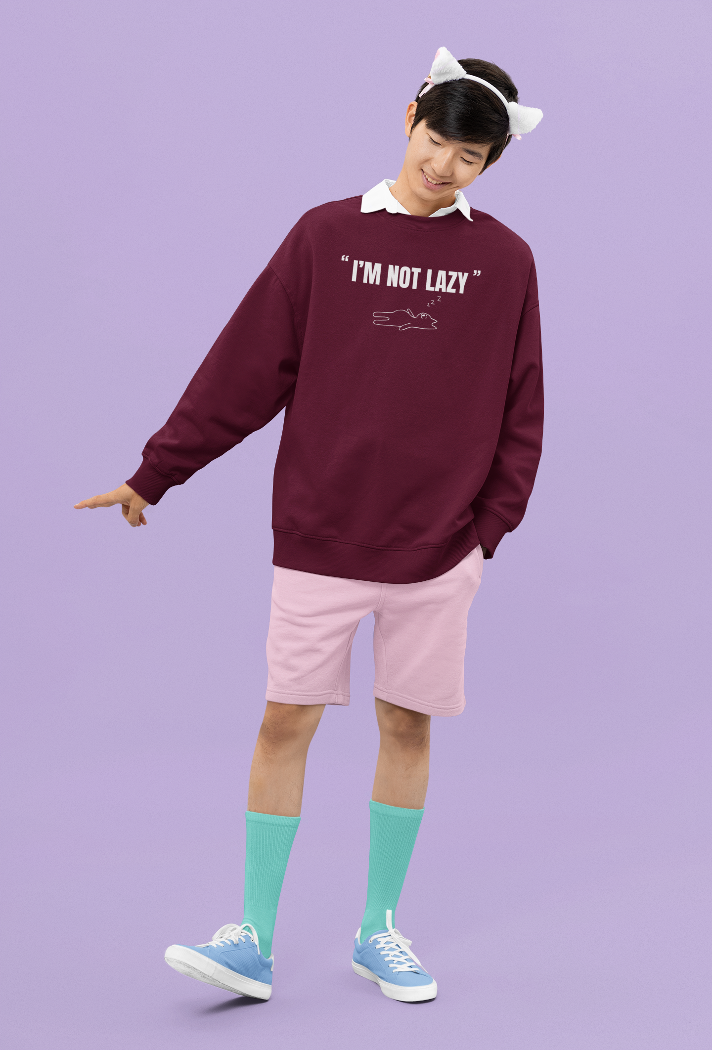 Oversized 'I'M NOT LAZY' Sweatshirt (Puff Print)