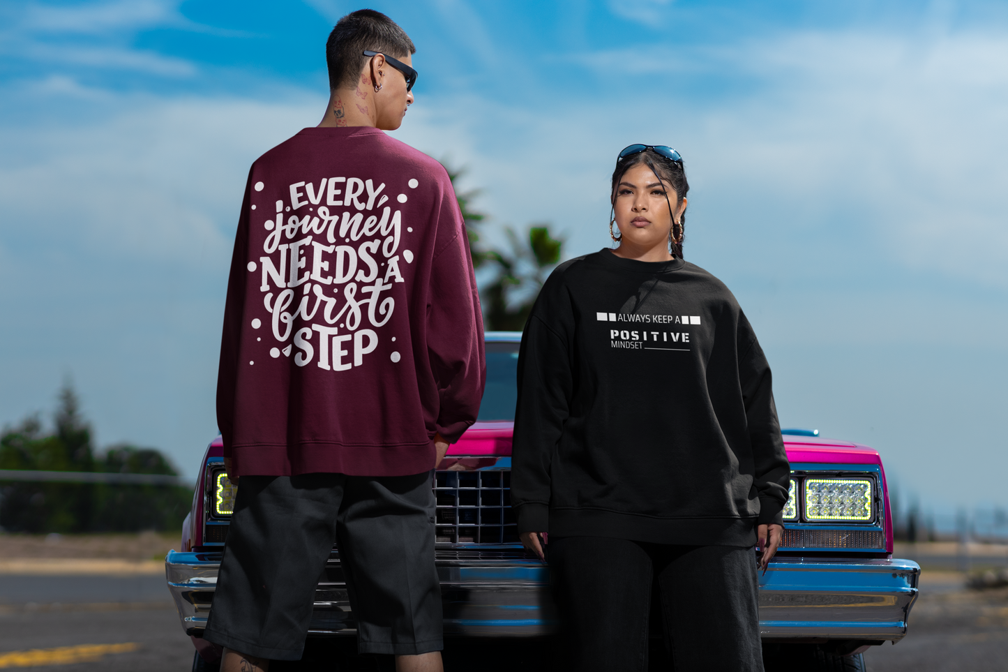 Oversized 'POSITIVE MIND' Sweatshirt (Puff Print)