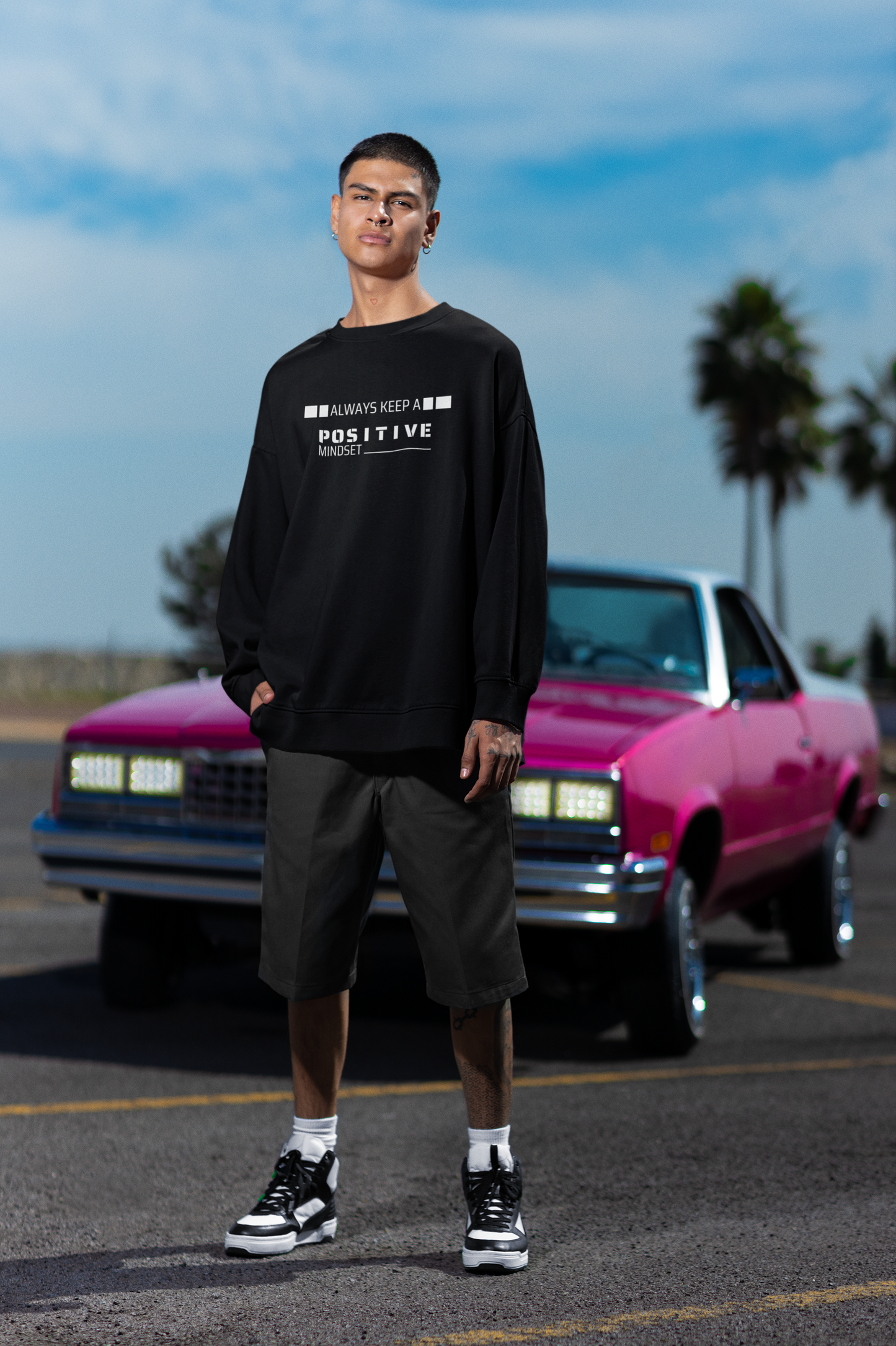 Oversized 'POSITIVE MIND' Sweatshirt (Puff Print)