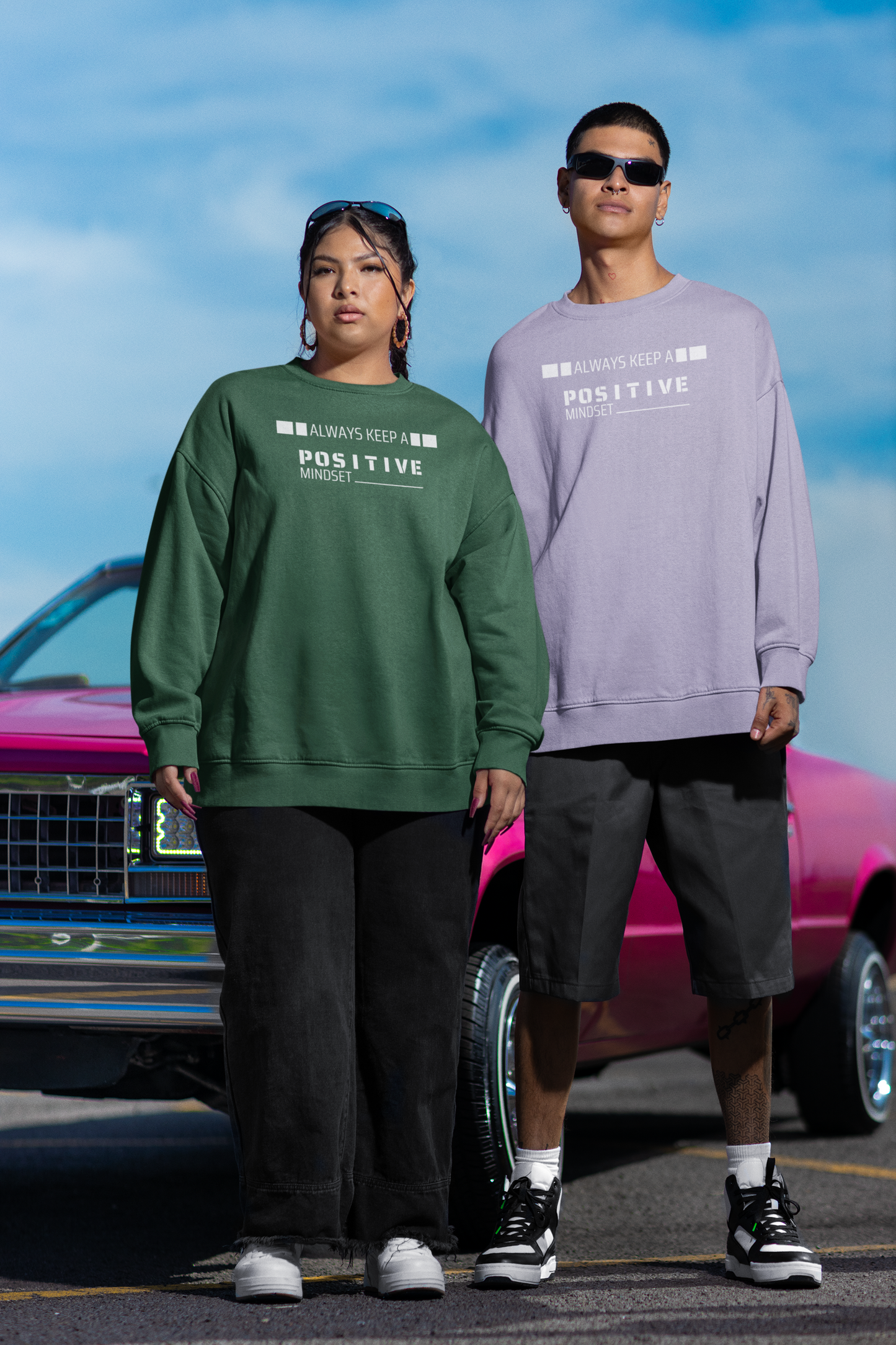 Oversized 'POSITIVE MIND' Sweatshirt (Puff Print)