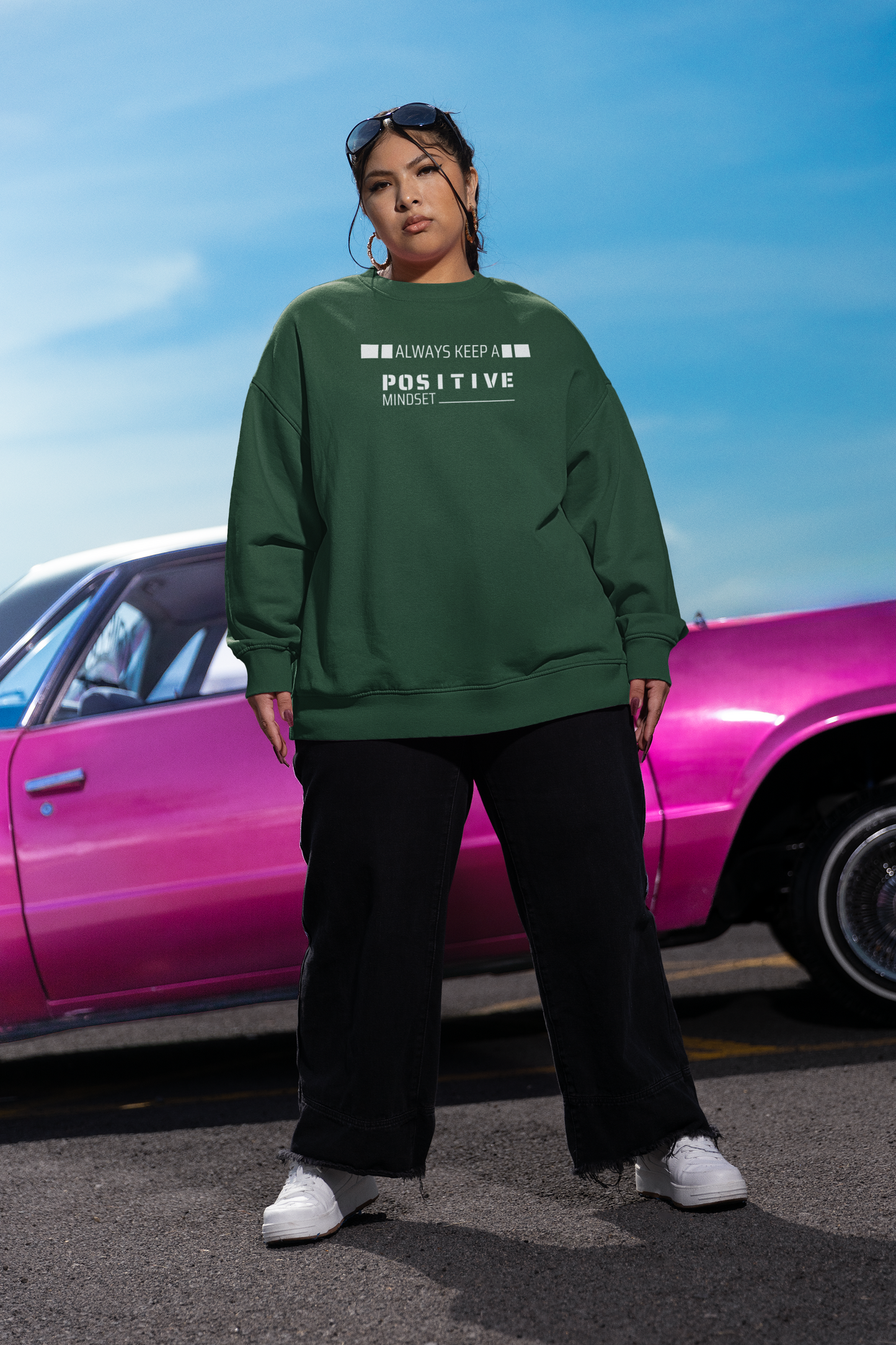 Oversized 'POSITIVE MIND' Sweatshirt (Puff Print)