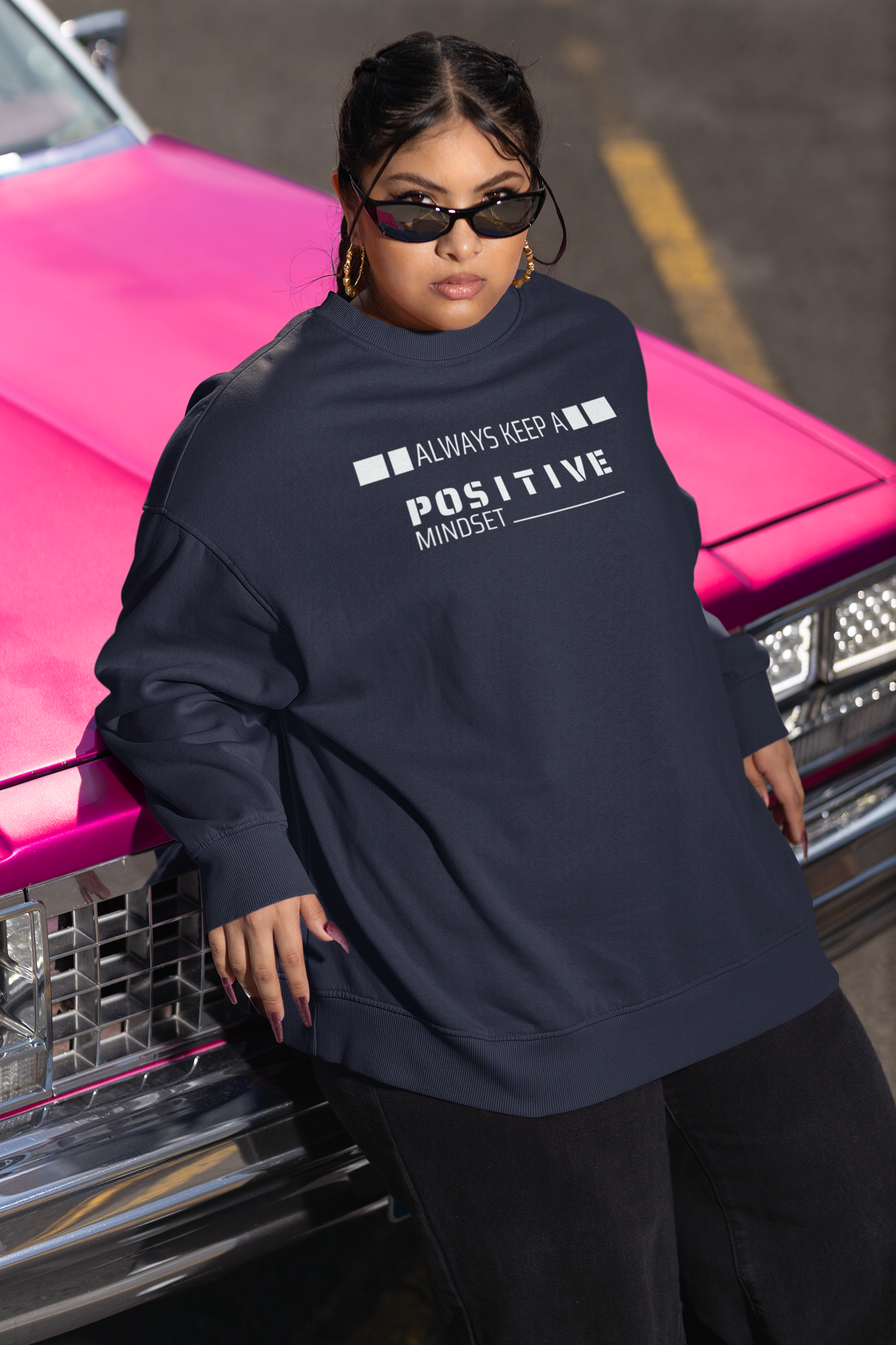 Oversized 'POSITIVE MIND' Sweatshirt (Puff Print)